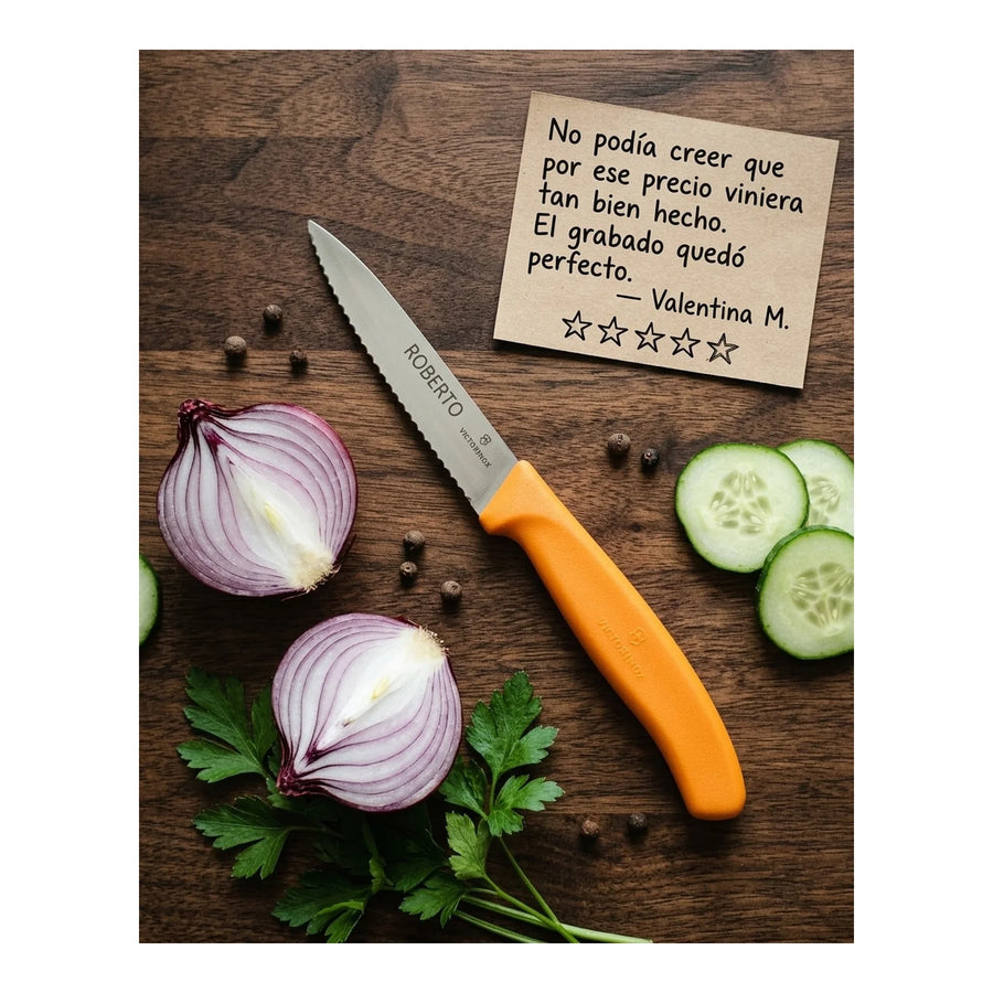 Cuchillo Cocina Victorinox Naranjo 6.7636.l119 Dentado 8cm + Grabado Personalizado