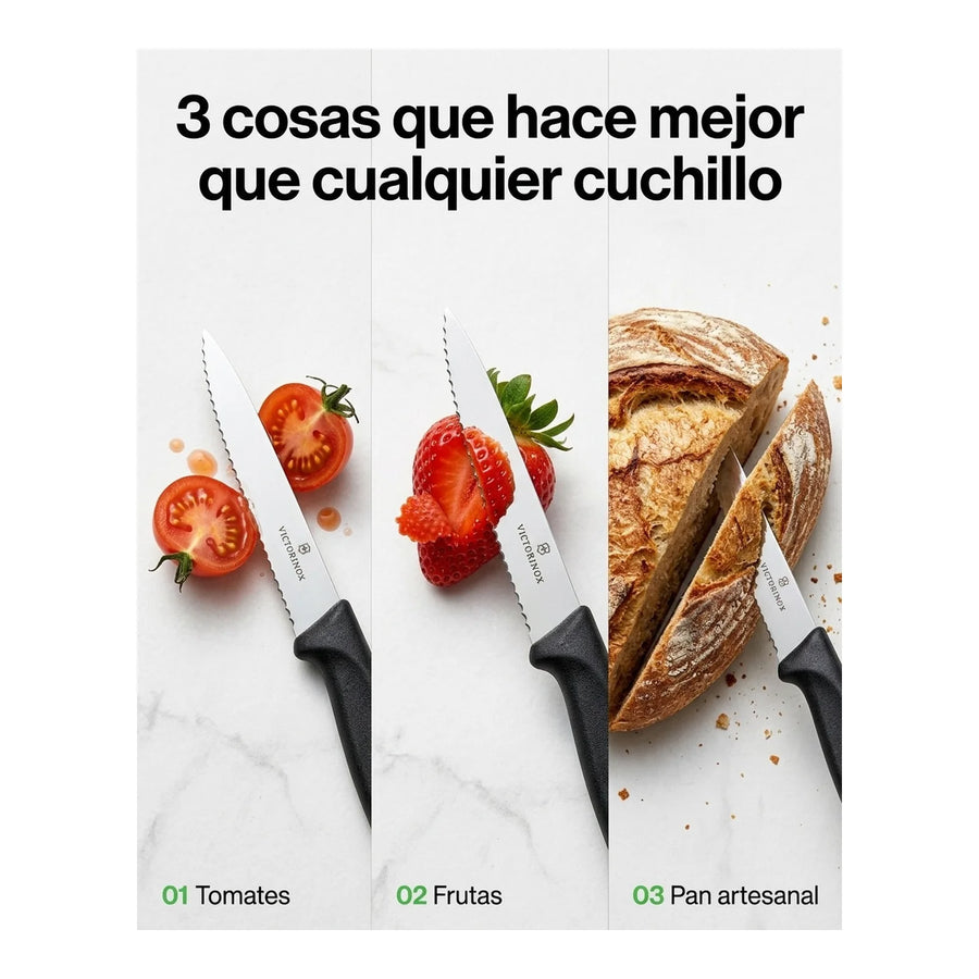 Cuchillo Cocina Victorinox Negro 6.7633 Hoja Dentada 8cm + Grabado Personalizado