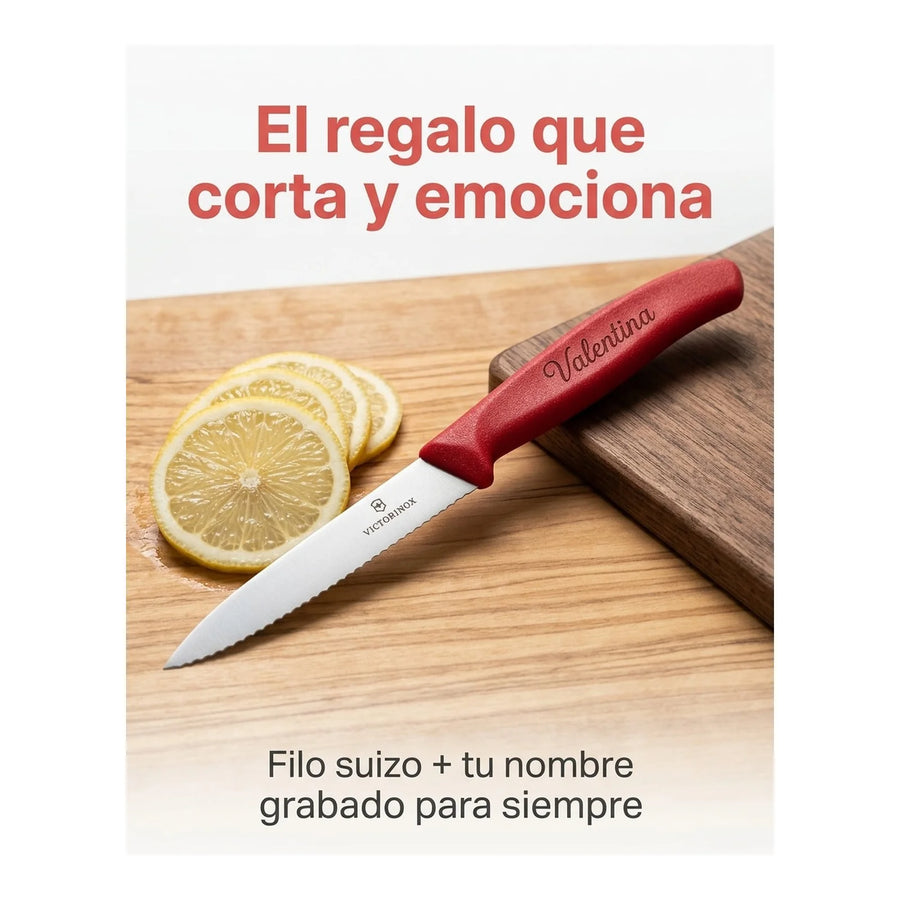 Cuchillo Cocina Victorinox Rojo 6.7731 Dentado Punta 10cm + Grabado Personalizado