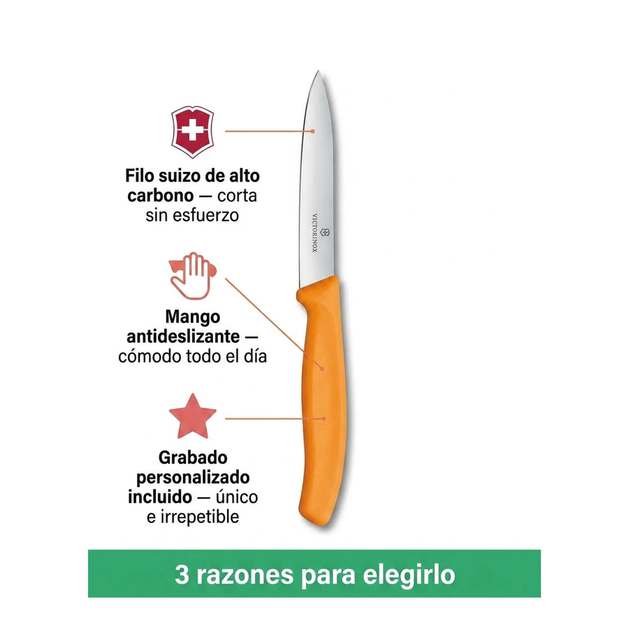 Cuchillo Cocina Victorinox Naranjo 6.7706.l119 10cm + Grabado Personalizado