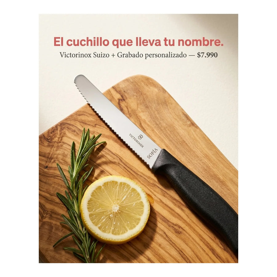 Cuchillo Cocina Victorinox Negro 6.7833 Dentado Curva 10cm + Grabado Personalizado