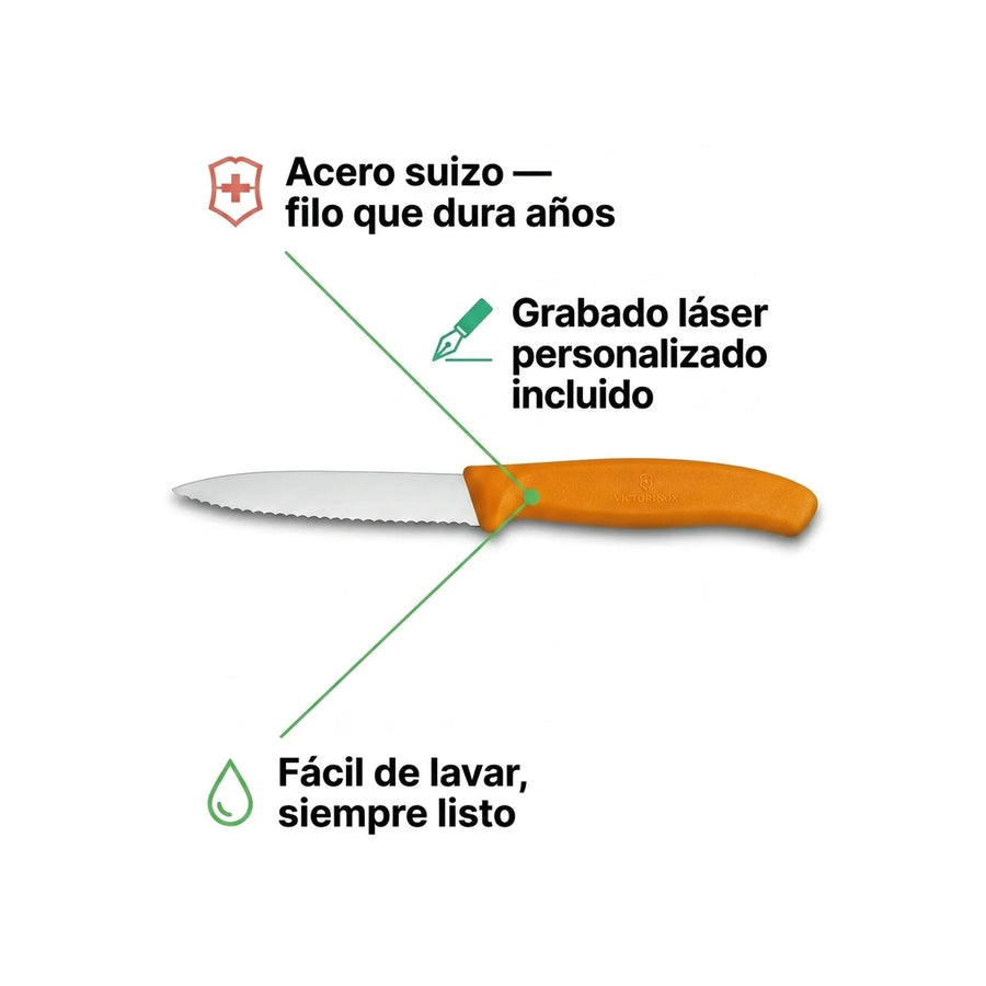 Cuchillo Cocina Victorinox Naranjo 6.7636.l119 Dentado 8cm + Grabado Personalizado