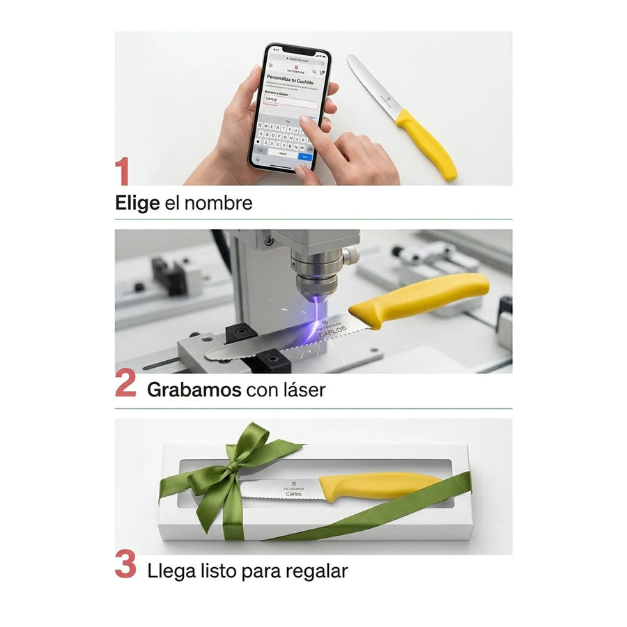 Cuchillo Cocina Victorinox Amarillo 6.7836.l118 Dentado 11cm + Grabado Personalizado