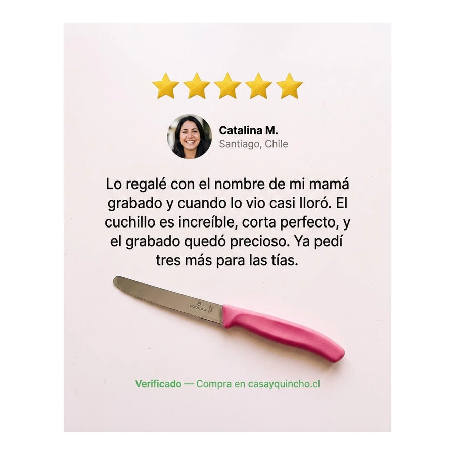 Cuchillo Cocina Victorinox Rosa 6.7836.l115 Dentado 11cm + Grabado Personalizado