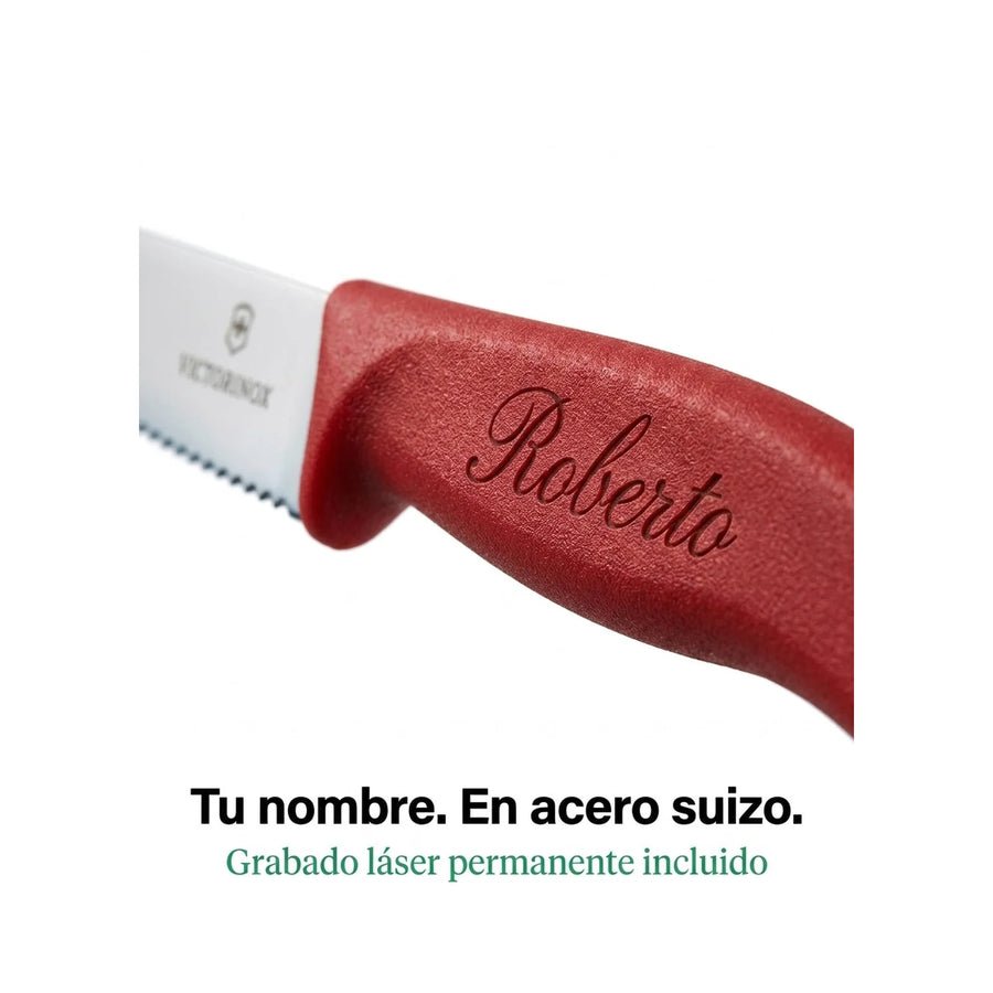 Cuchillo Cocina Victorinox Rojo 6.7731 Dentado Punta 10cm + Grabado Personalizado
