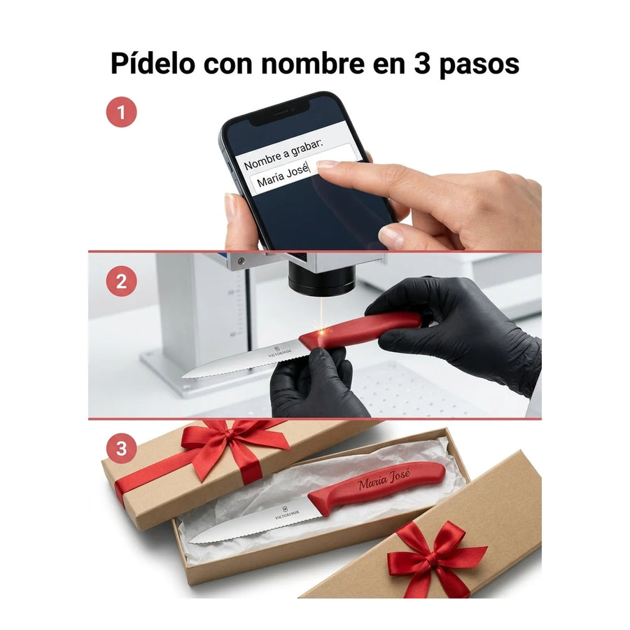 Cuchillo Cocina Victorinox Rojo 6.7731 Dentado Punta 10cm + Grabado Personalizado