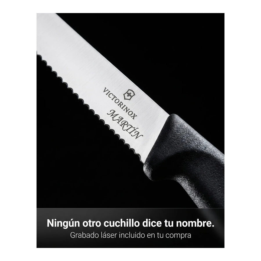 Cuchillo Cocina Victorinox Negro 6.7833 Dentado Curva 10cm + Grabado Personalizado