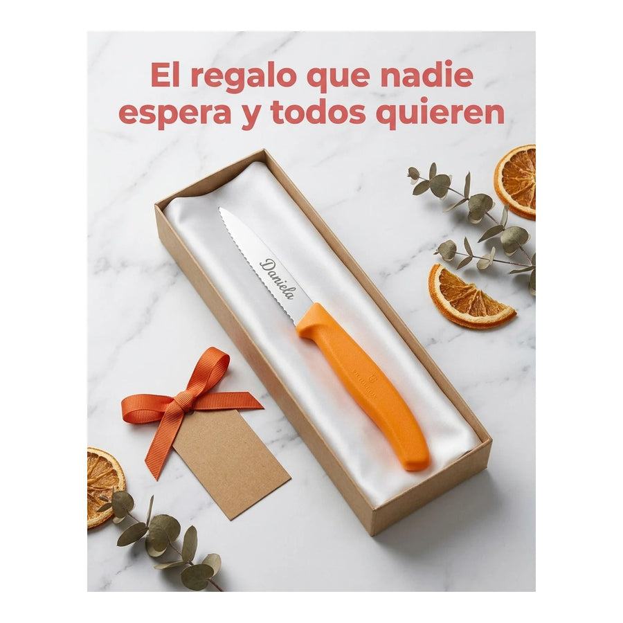 Cuchillo Cocina Victorinox Naranjo 6.7636.l119 Dentado 8cm + Grabado Personalizado