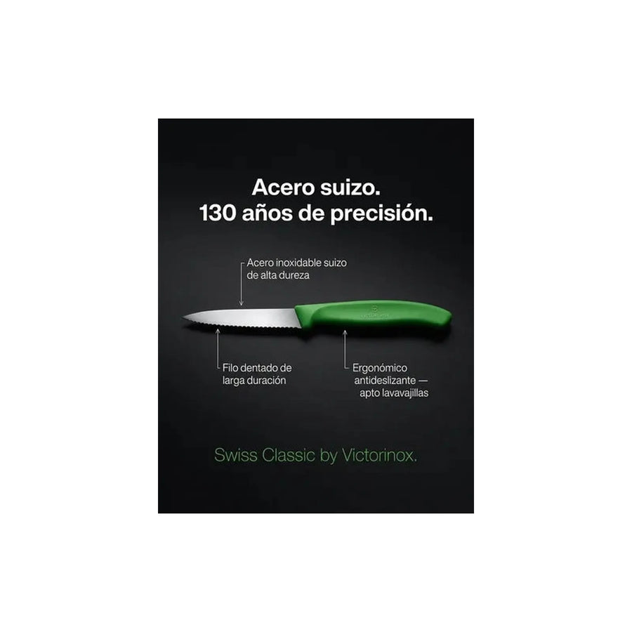 Cuchillo Cocina Victorinox Verde 6.7636.L114 Dentado 8cm + Grabado Personalizado