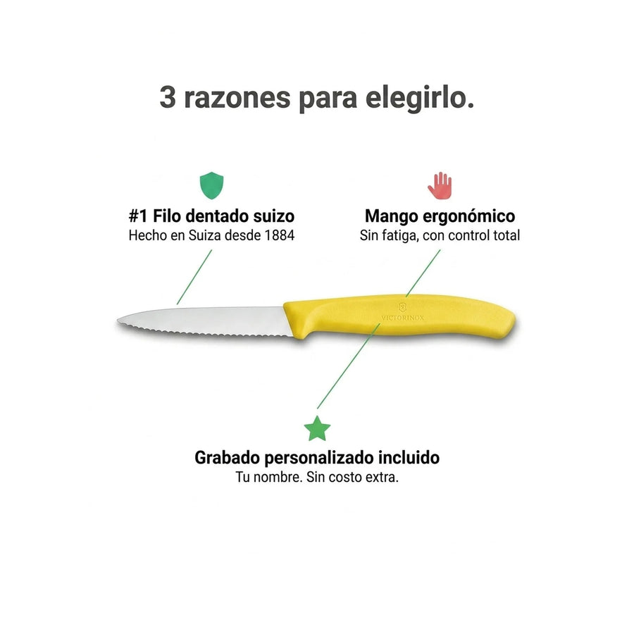 Cuchillo Cocina Victorinox Amarillo 6.7636.l118 Dentado 8cm + Grabado Personalizado