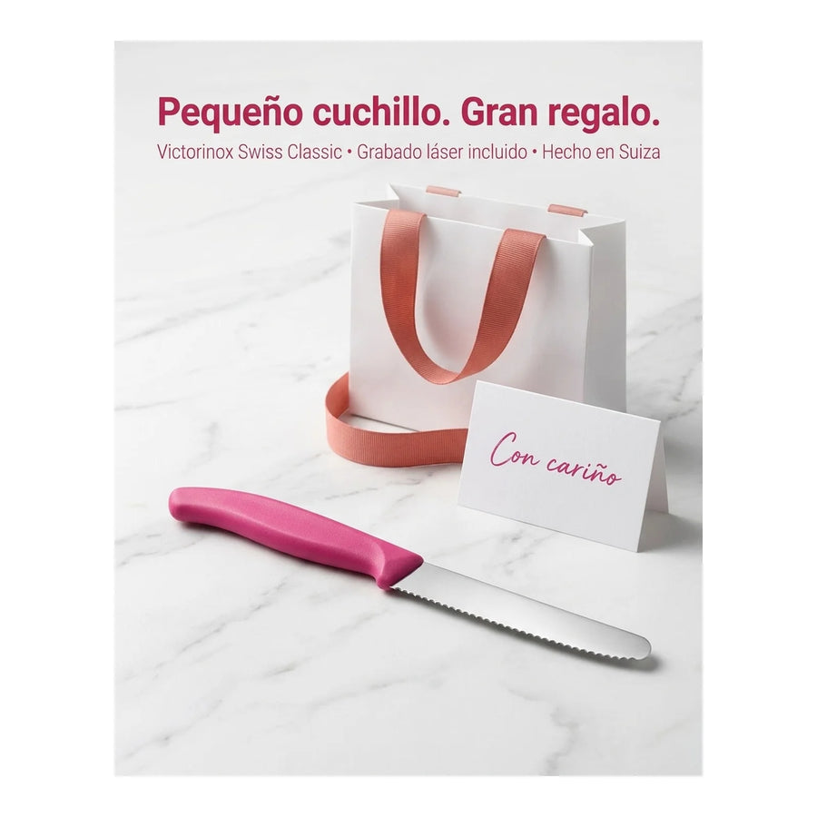 Cuchillo Cocina Victorinox Rosa 6.7836.l115 Dentado 11cm + Grabado Personalizado