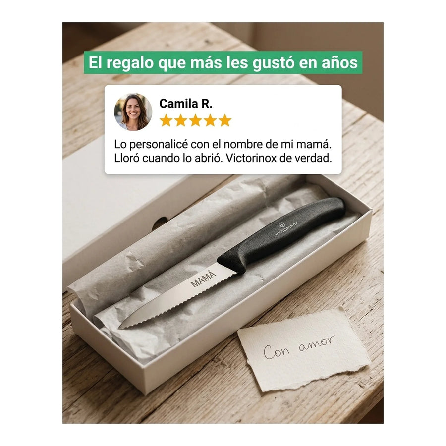 Cuchillo Cocina Victorinox Negro 6.7633 Hoja Dentada 8cm + Grabado Personalizado