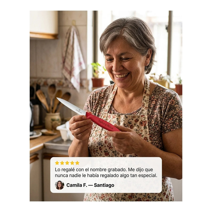 Cuchillo Cocina Victorinox Rojo 6.7731 Dentado Punta 10cm + Grabado Personalizado