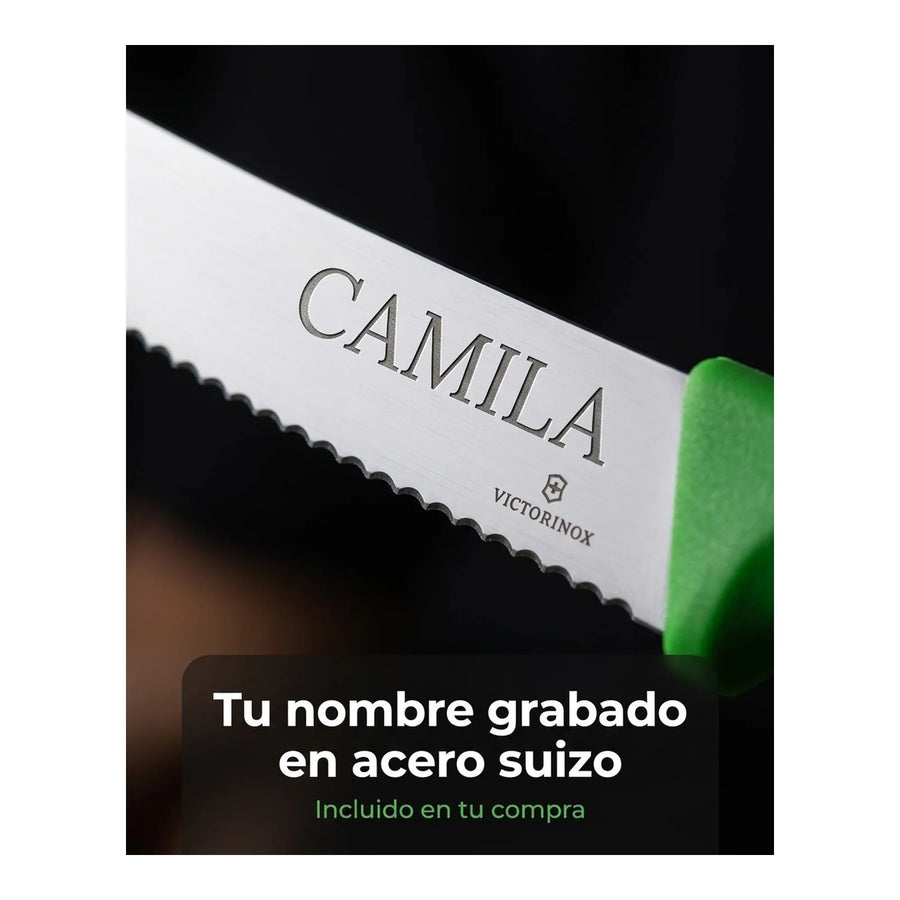 Cuchillo Cocina Victorinox Verde 6.7836.l114 Dentado 10cm + Grabado Personalizado
