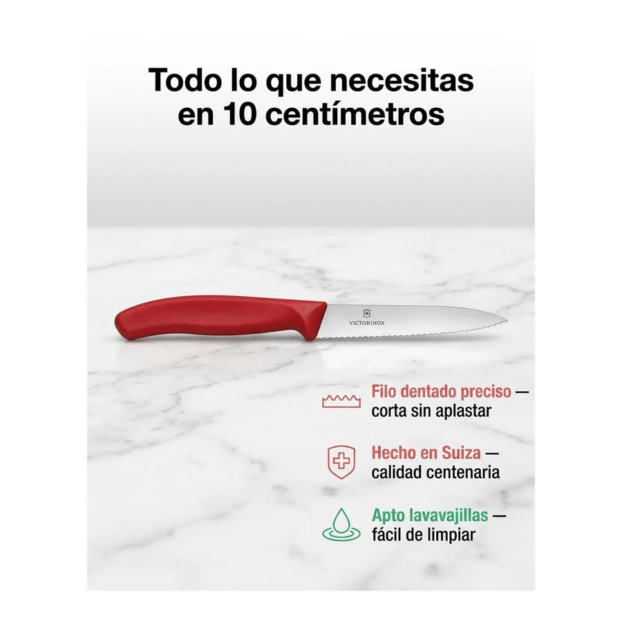 Cuchillo Cocina Victorinox Rojo 6.7731 Dentado Punta 10cm + Grabado Personalizado