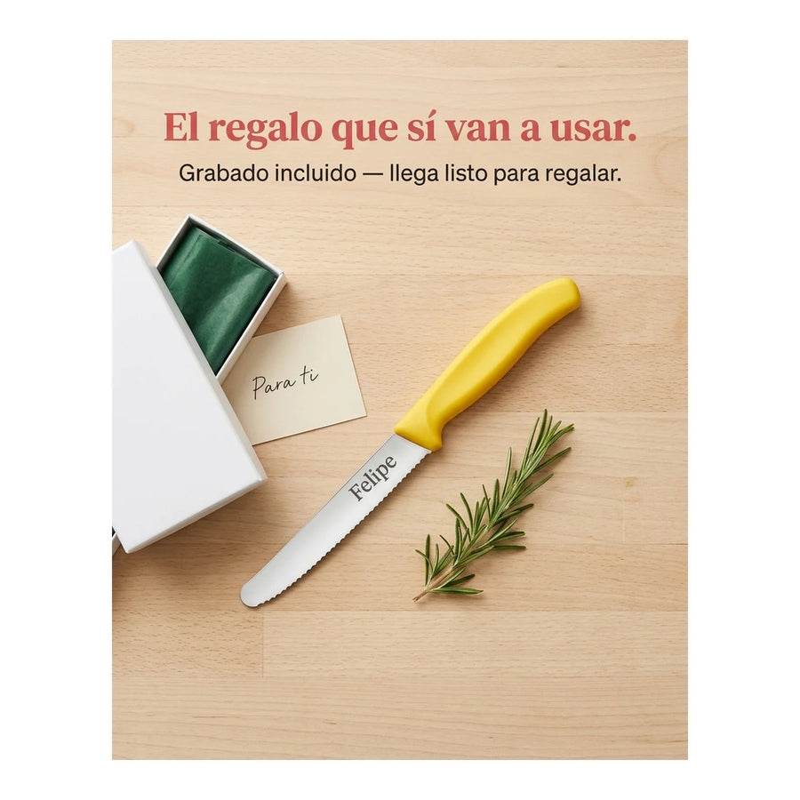 Cuchillo Cocina Victorinox Amarillo 6.7836.l118 Dentado 11cm + Grabado Personalizado