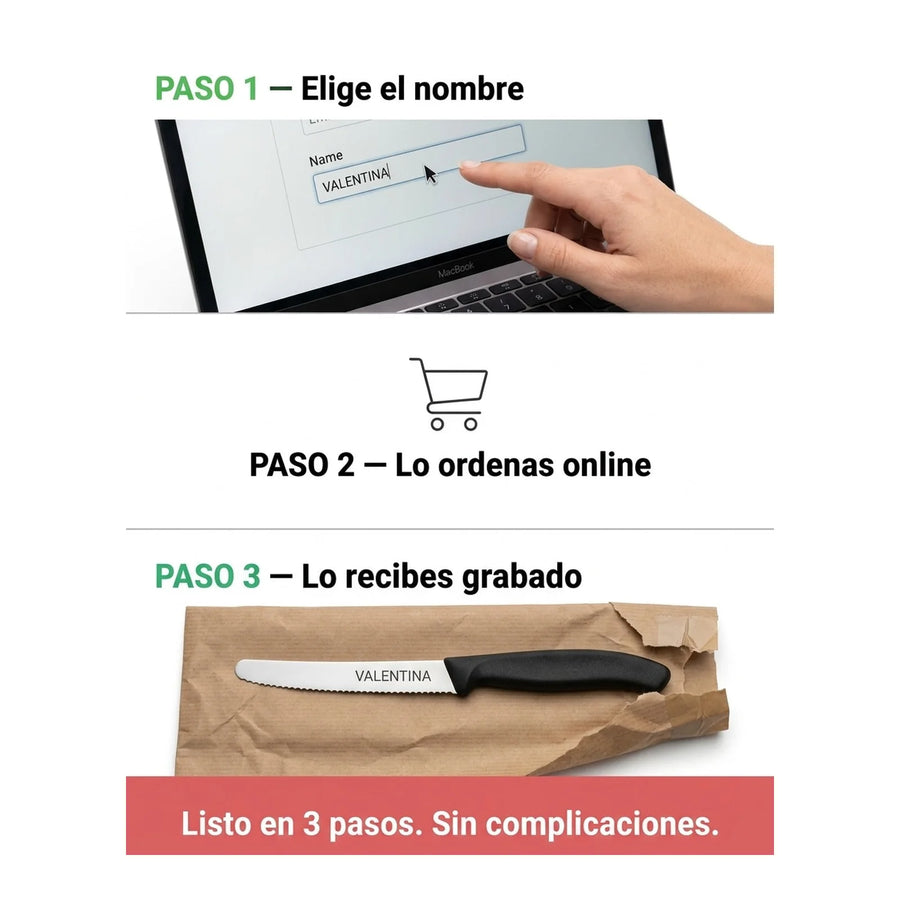 Cuchillo Cocina Victorinox Negro 6.7833 Dentado Curva 10cm + Grabado Personalizado