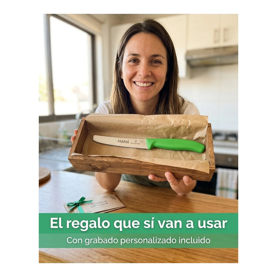 Cuchillo Cocina Victorinox Verde 6.7836.l114 Dentado 10cm + Grabado Personalizado