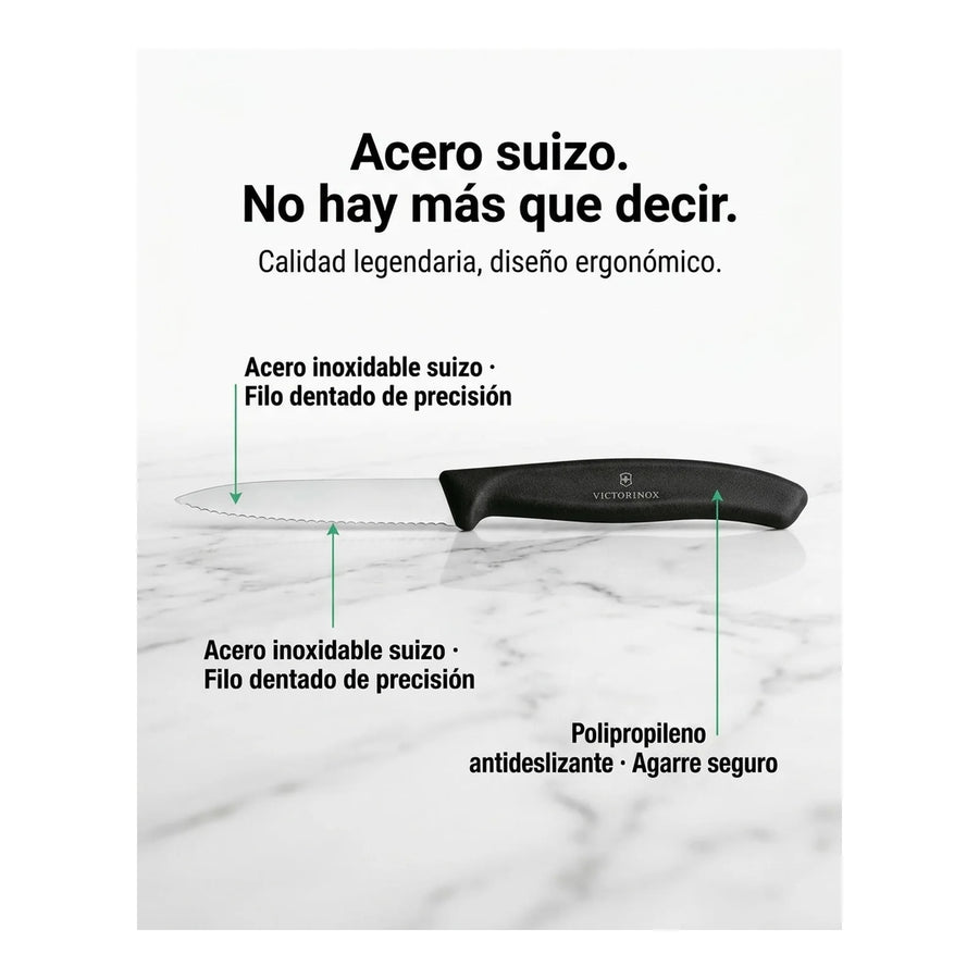 Cuchillo Cocina Victorinox Negro 6.7633 Hoja Dentada 8cm + Grabado Personalizado