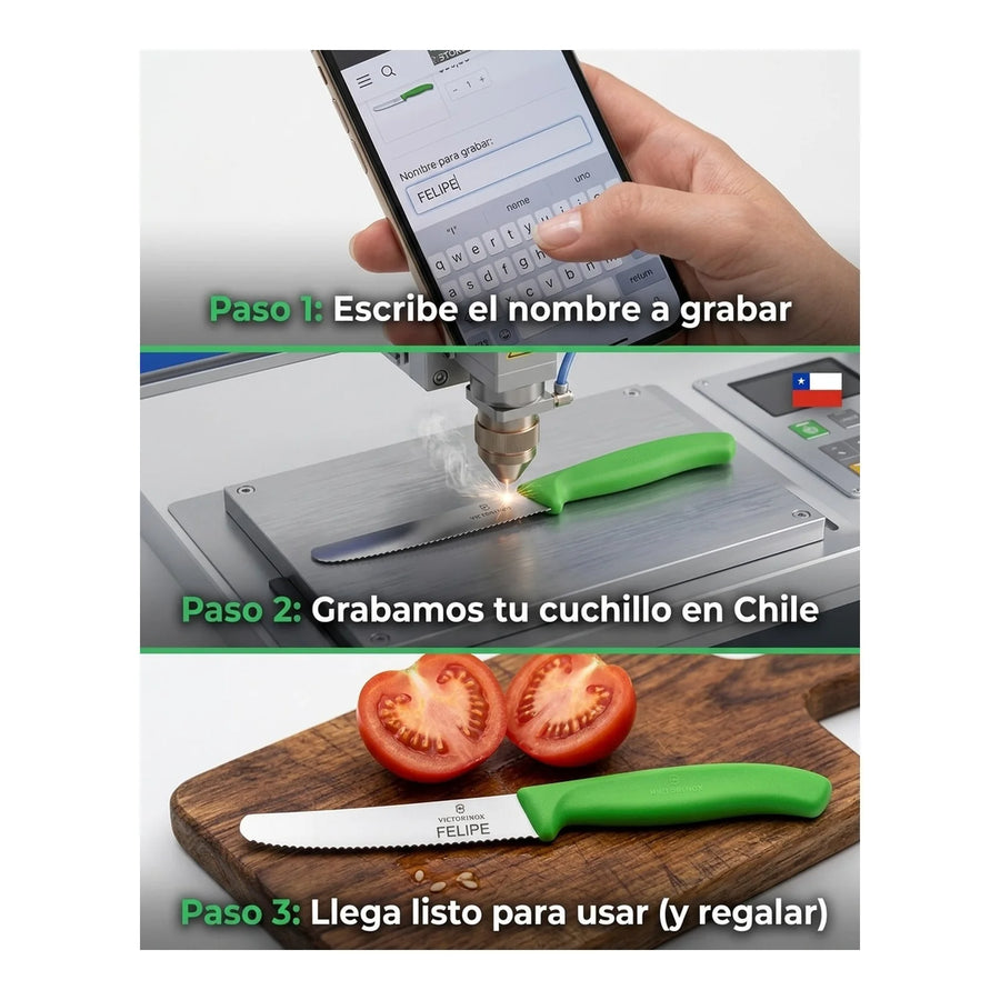Cuchillo Cocina Victorinox Verde 6.7836.l114 Dentado 10cm + Grabado Personalizado