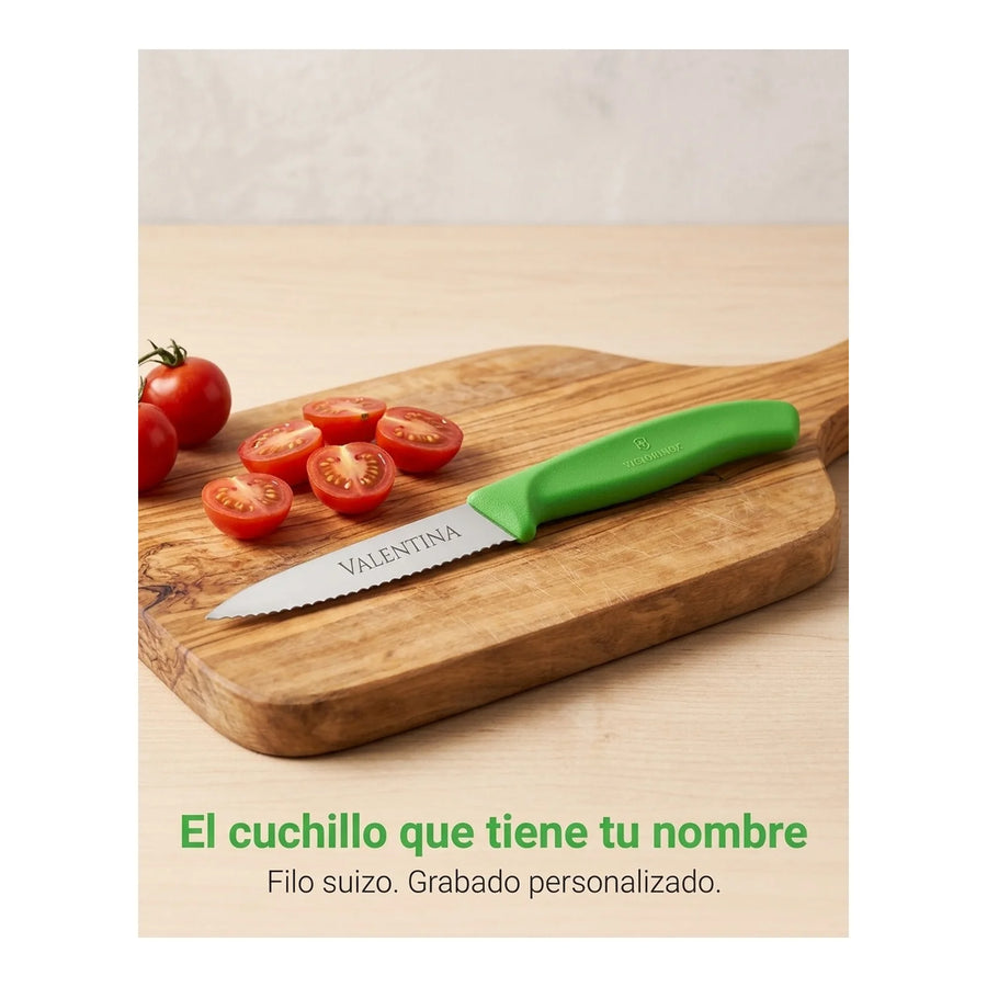 Cuchillo Cocina Victorinox Verde 6.7636.L114 Dentado 8cm + Grabado Personalizado
