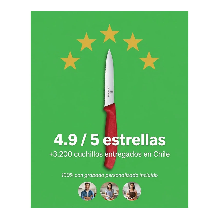 Cuchillo Cocina Victorinox Rojo 6.7731 Dentado Punta 10cm + Grabado Personalizado