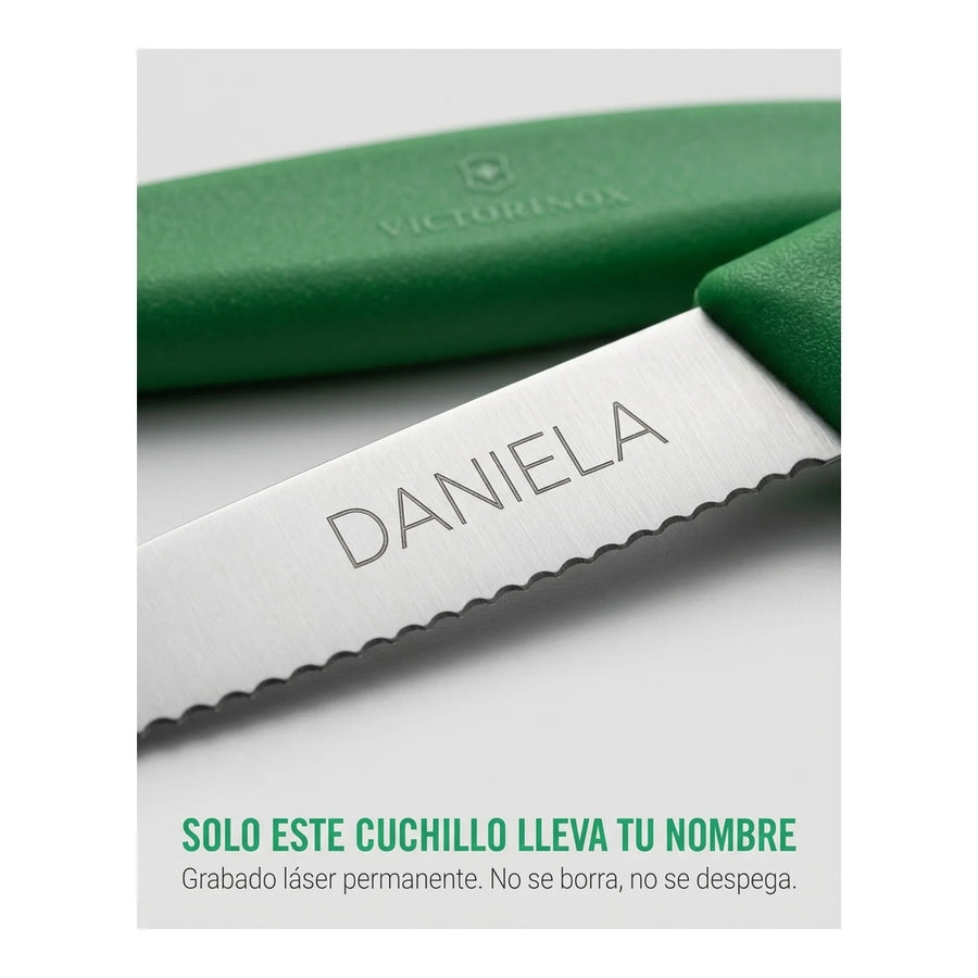 Cuchillo Cocina Victorinox Verde 6.7636.L114 Dentado 8cm + Grabado Personalizado