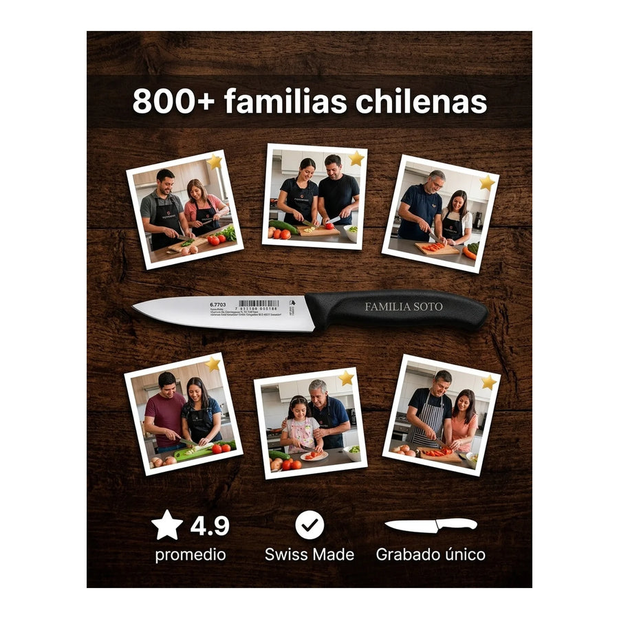 Cuchillo Cocina Victorinox Negro 6.7703 Hoja Recta 10cm + Grabado Personalizado