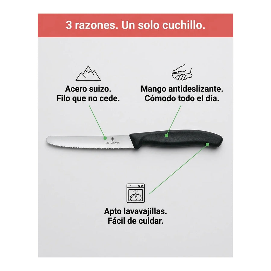 Cuchillo Cocina Victorinox Negro 6.7833 Dentado Curva 10cm + Grabado Personalizado
