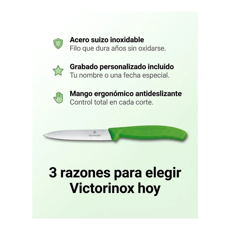 Cuchillo Cocina Victorinox Verde 6.7706.l114 10cm + Grabado Personalizado