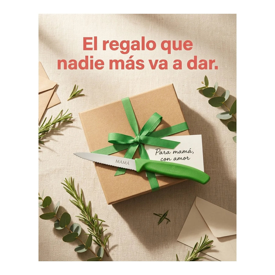 Cuchillo Cocina Victorinox Verde 6.7636.L114 Dentado 8cm + Grabado Personalizado