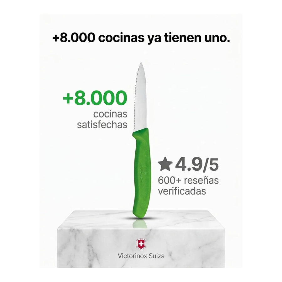 Cuchillo Cocina Victorinox Verde 6.7636.L114 Dentado 8cm + Grabado Personalizado
