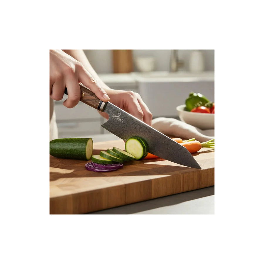 Cuchillo Acero Damasco Grilltech Chile + Grabado Personalizado