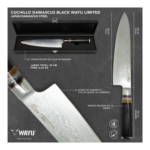 Cuchillo Acero Damasco Black Wayu + Grabado Laser Gratis Chile