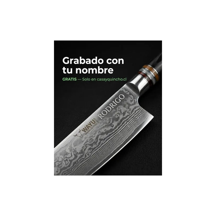 Cuchillo Acero Damasco Black Wayu + Grabado Personalizado