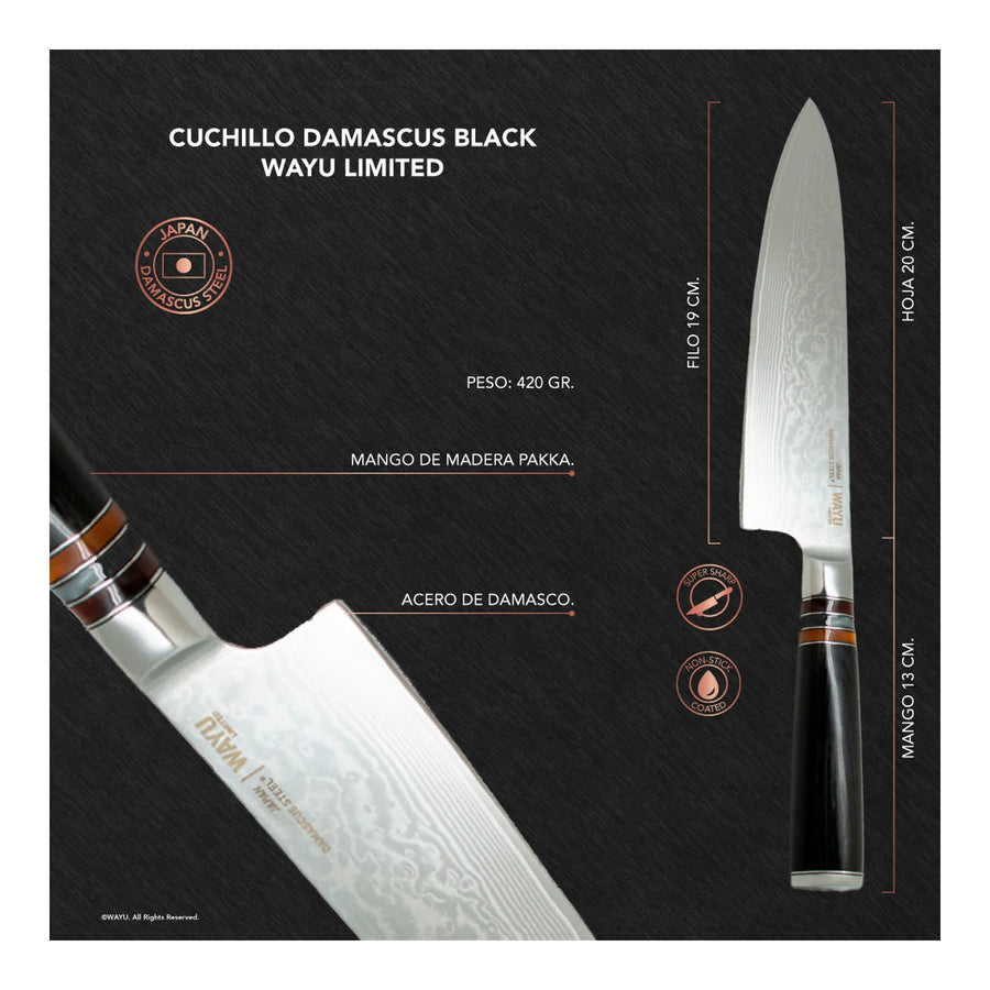 Cuchillo Acero Damasco Black Wayu + Grabado Personalizado