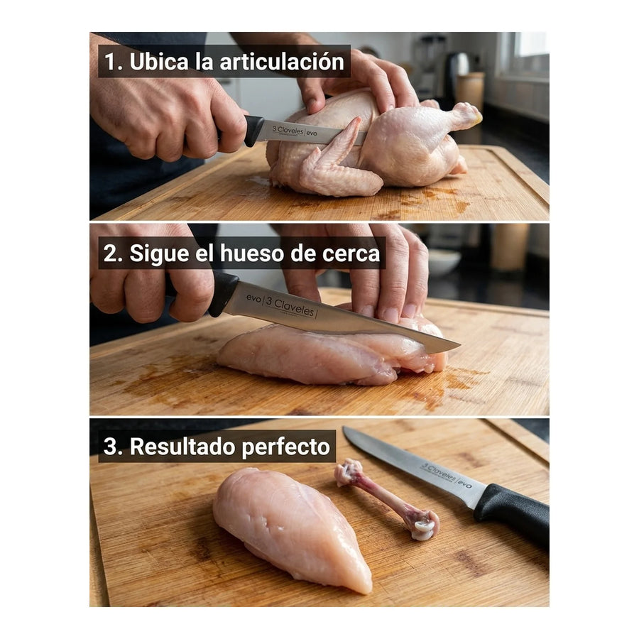 Cuchillo De Cocina 15cm Deshuesar 3 Claveles Evo Acero Color Gris + Grabado Personalizado