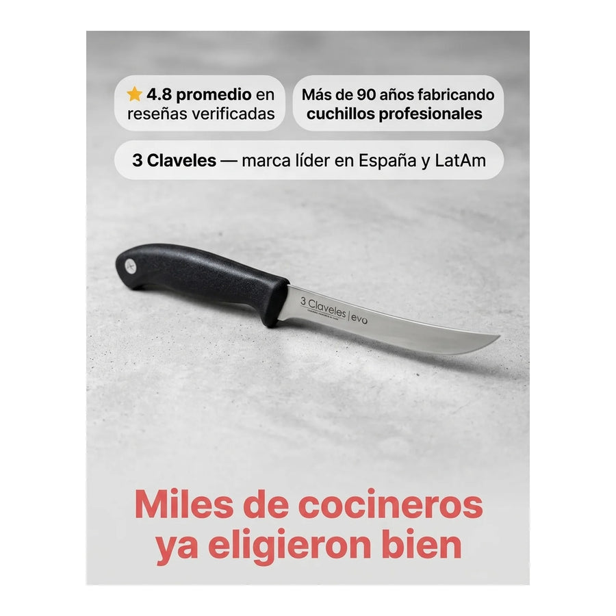 Cuchillo De Cocina 15cm Deshuesar 3 Claveles Evo Acero Color Gris + Grabado Personalizado
