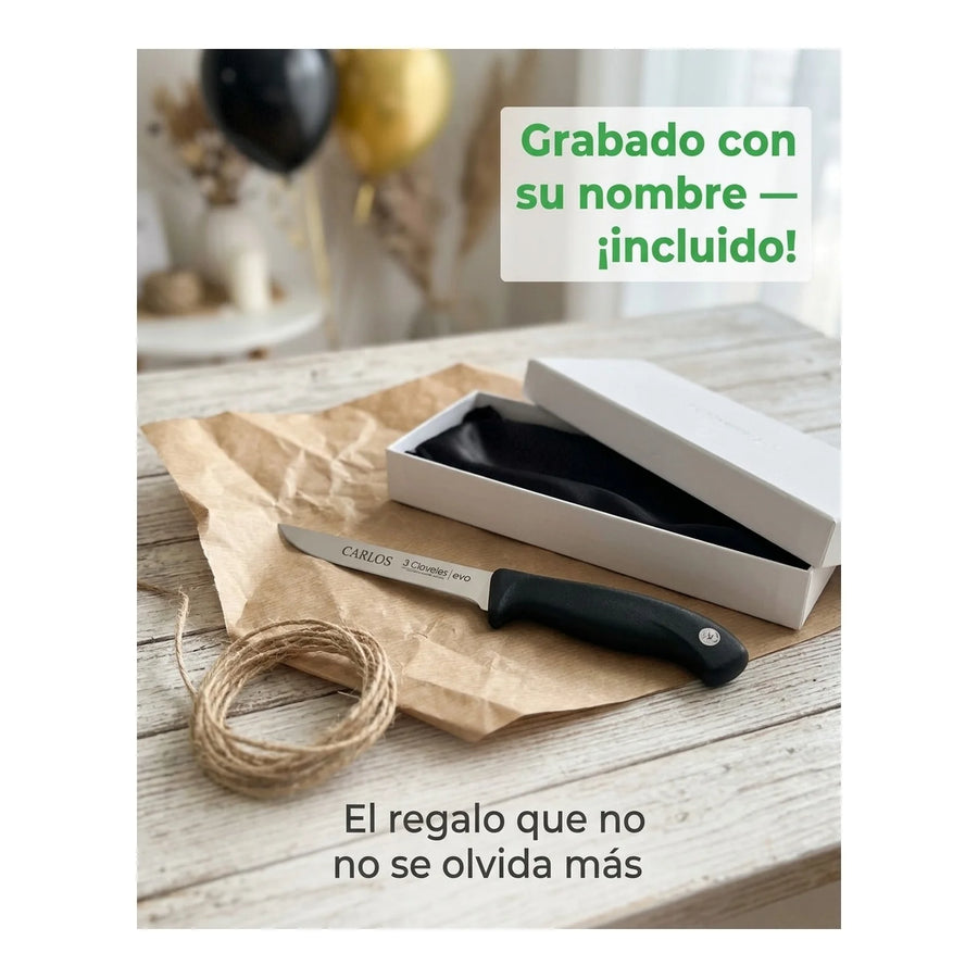 Cuchillo De Cocina 15cm Deshuesar 3 Claveles Evo Acero Color Gris + Grabado Personalizado