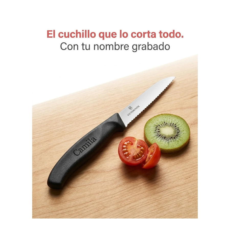Cuchillo Dentado Victorinox Negro Hoja 8.5 Cm 6.7433hoja + Grabado Personalizado