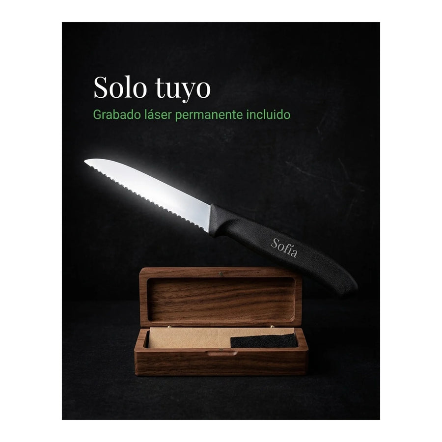 Cuchillo Dentado Victorinox Negro Hoja 8.5 Cm 6.7433hoja + Grabado Personalizado
