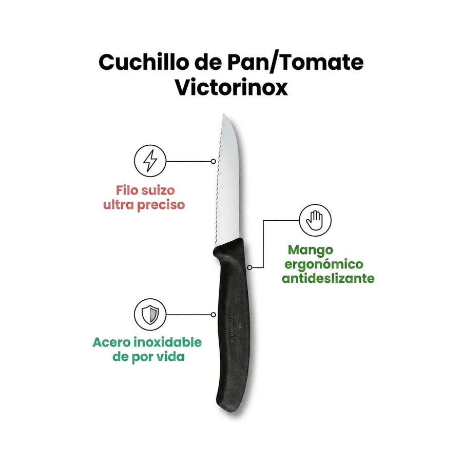 Cuchillo Dentado Victorinox Negro Hoja 8.5 Cm 6.7433hoja + Grabado Personalizado