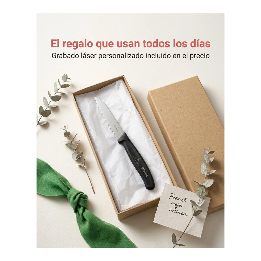 Cuchillo Dentado Victorinox Negro Hoja 8.5 Cm 6.7433hoja + Grabado Personalizado