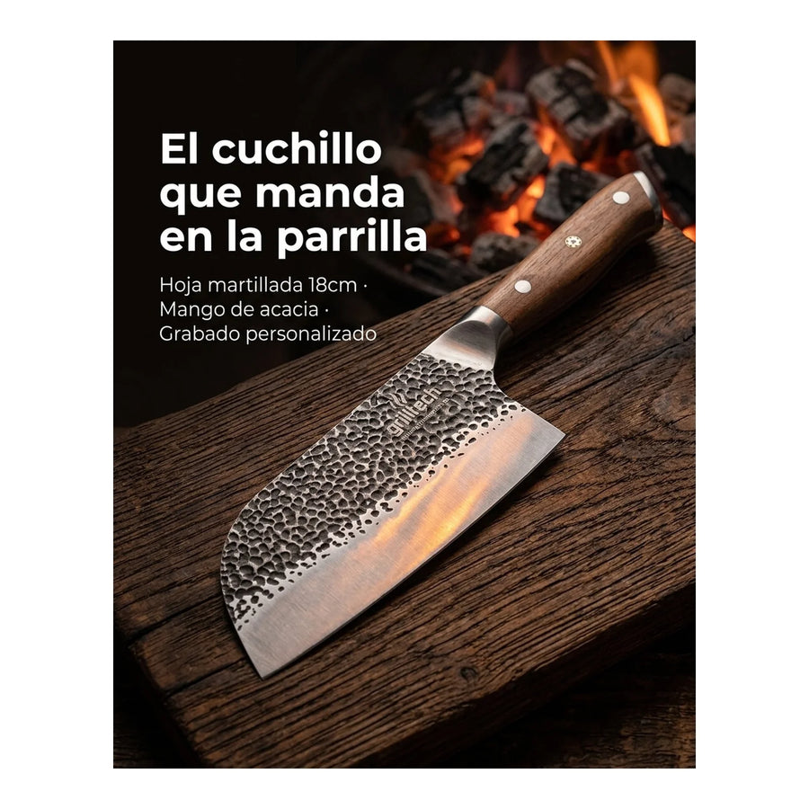 Cuchillo Machete Martillado Grilltech Premium Asado Cocina + Grabado Personalizado