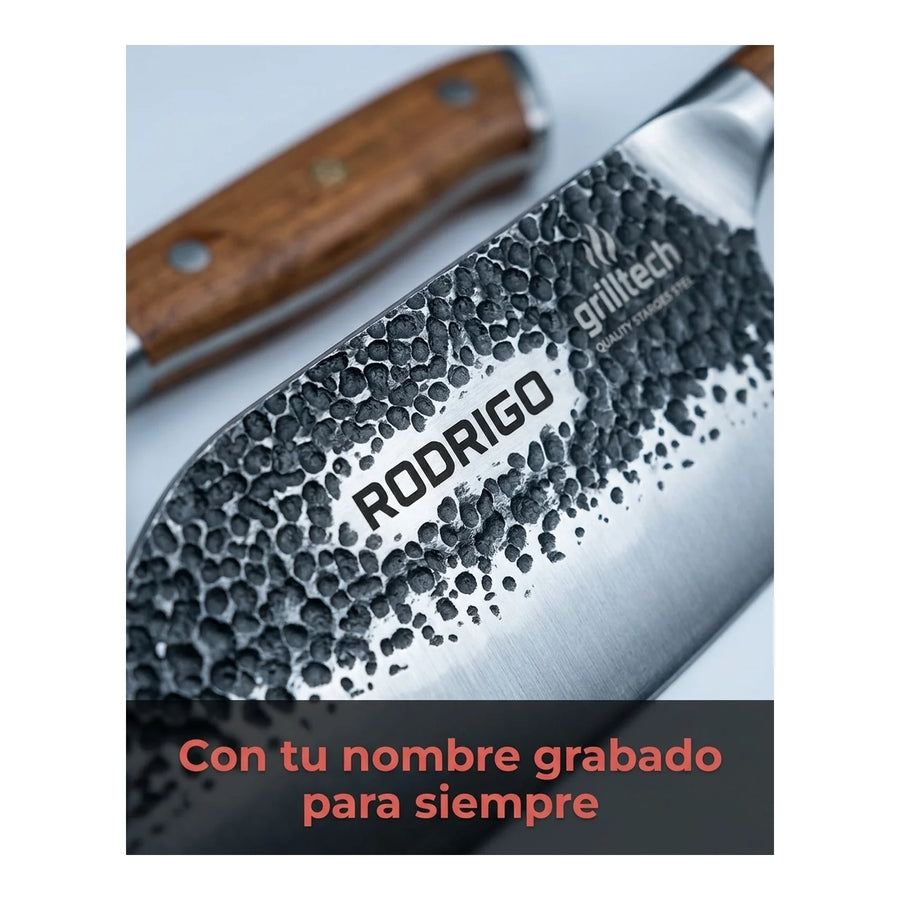 Cuchillo Machete Martillado Grilltech Premium Asado Cocina + Grabado Personalizado
