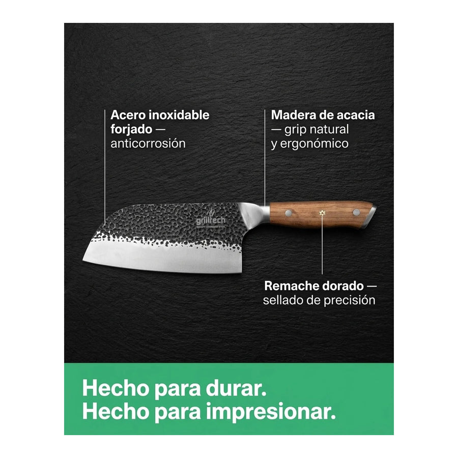 Cuchillo Machete Martillado Grilltech Premium Asado Cocina + Grabado Personalizado