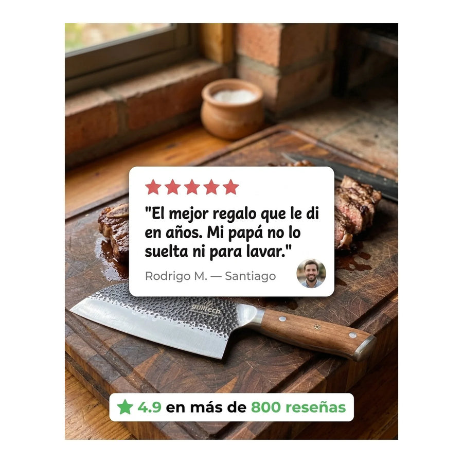 Cuchillo Machete Martillado Grilltech Premium Asado Cocina + Grabado Personalizado