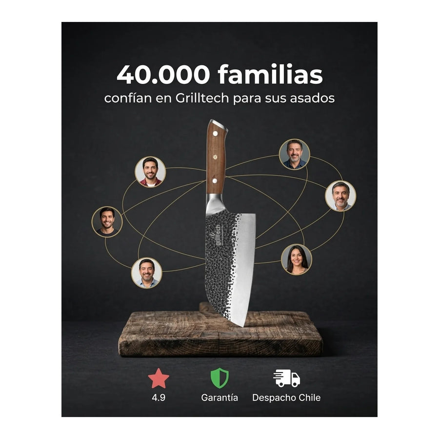 Cuchillo Machete Martillado Grilltech Premium Asado Cocina + Grabado Personalizado