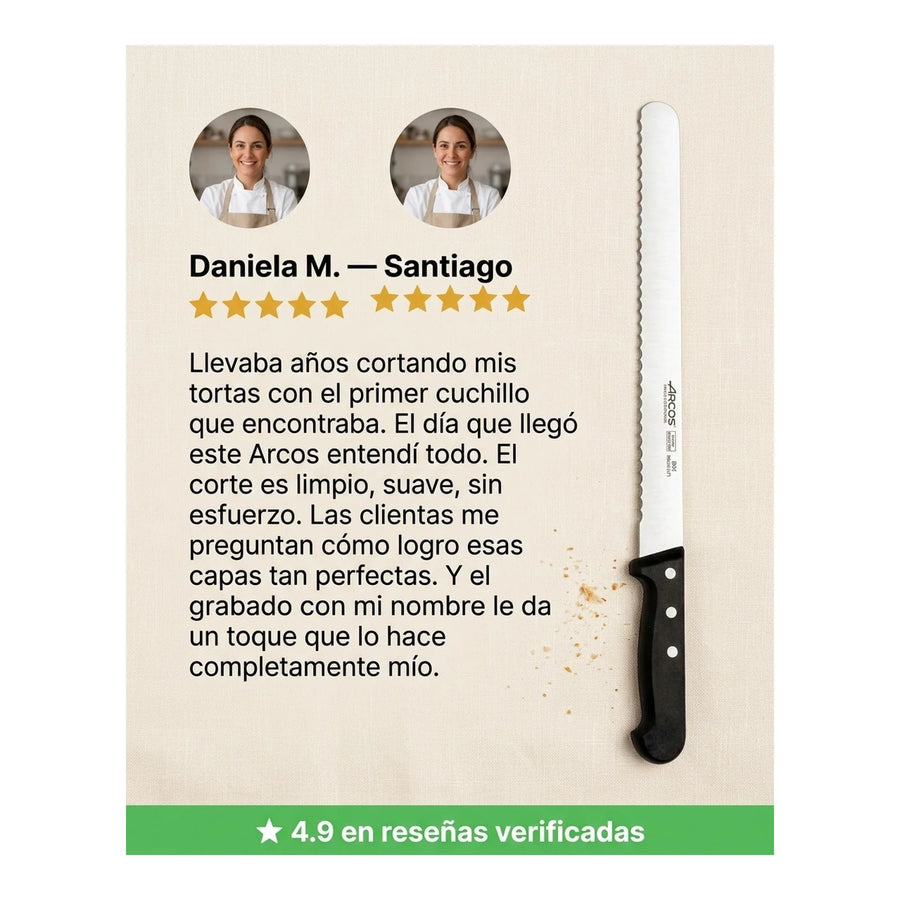 Cuchillo Pastelero 30cm Universal Arcos Repostería Tortas + Grabado Personalizado