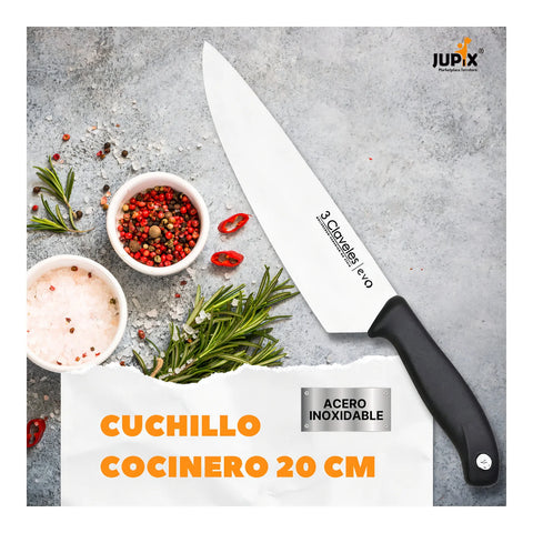Cuchillo Tres Claveles Cocinero Evo 20 Cms 1357 Color Negro